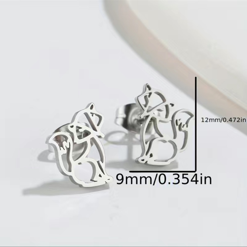 (1) set Clever Fox 🦊 earring studs - Silver or Rose Gold - Picture 4 of 6